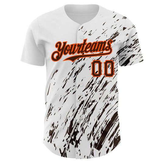 Custom White Brown-Orange 3D Pattern Design Abstract Splash Authentic Baseball Jersey - Sky-Custom
