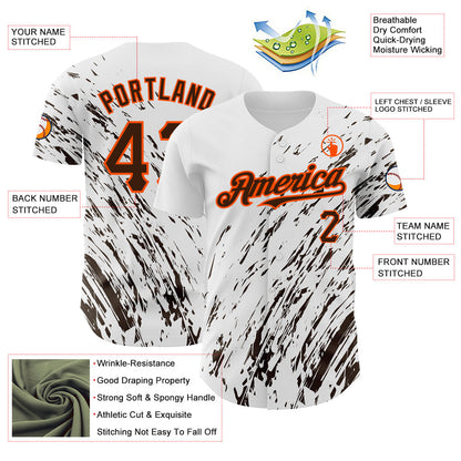 Custom White Brown-Orange 3D Pattern Design Abstract Splash Authentic Baseball Jersey - Sky-Custom