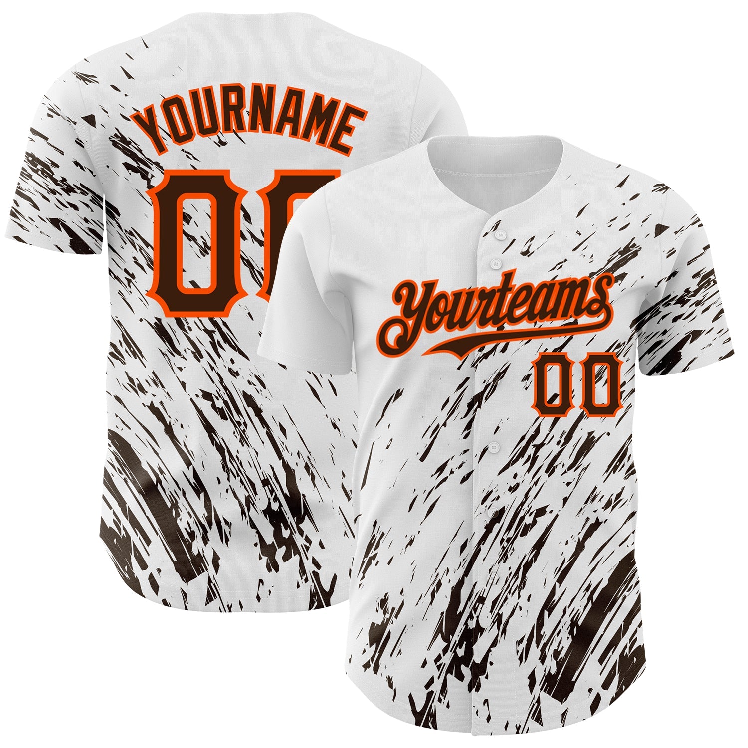 Custom White Brown-Orange 3D Pattern Design Abstract Splash Authentic Baseball Jersey - Sky-Custom