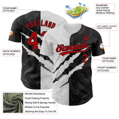 Custom Graffiti Pattern Red-Black 3D Scratch Authentic Baseball Jersey - Sky-Custom