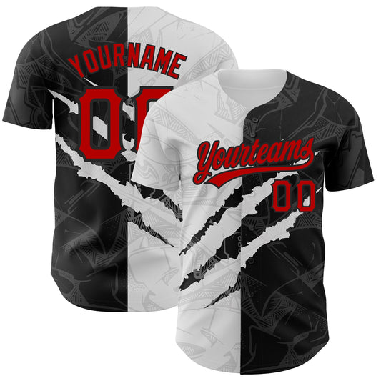 Custom Graffiti Pattern Red-Black 3D Scratch Authentic Baseball Jersey - Sky-Custom