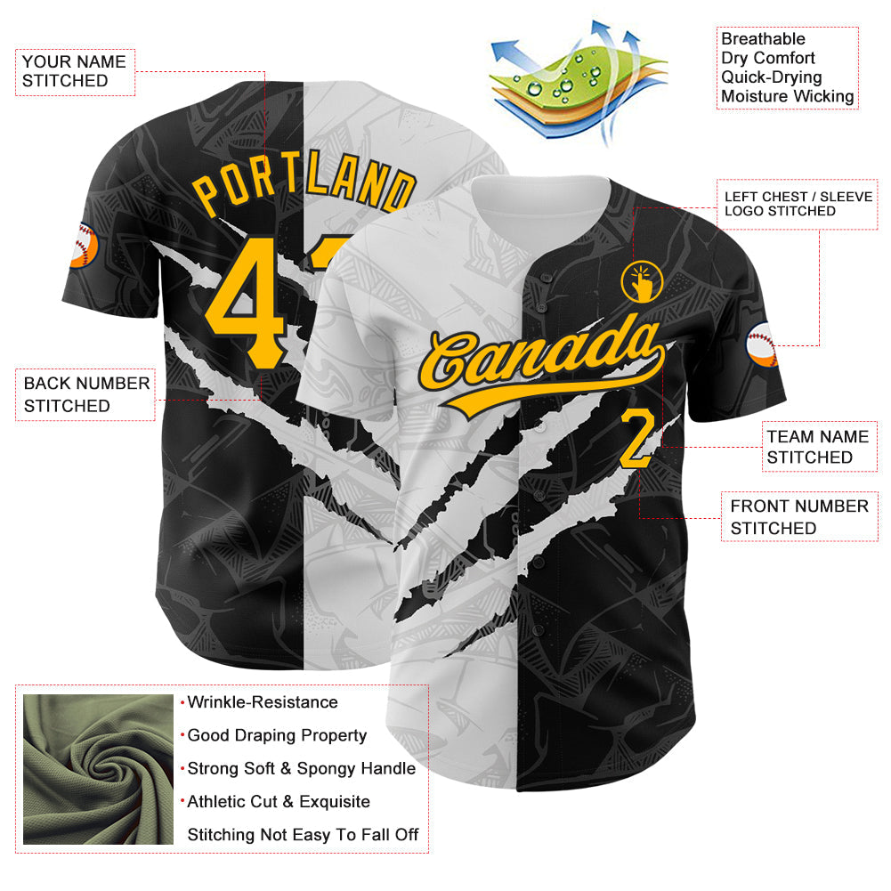 Custom Graffiti Pattern Gold-Black 3D Scratch Authentic Baseball Jersey - Sky-Custom