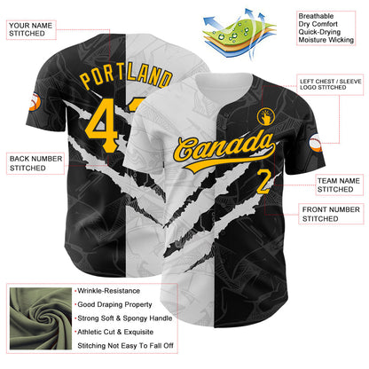 Custom Graffiti Pattern Gold-Black 3D Scratch Authentic Baseball Jersey - Sky-Custom