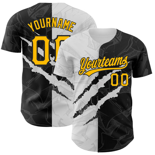Custom Graffiti Pattern Gold-Black 3D Scratch Authentic Baseball Jersey - Sky-Custom
