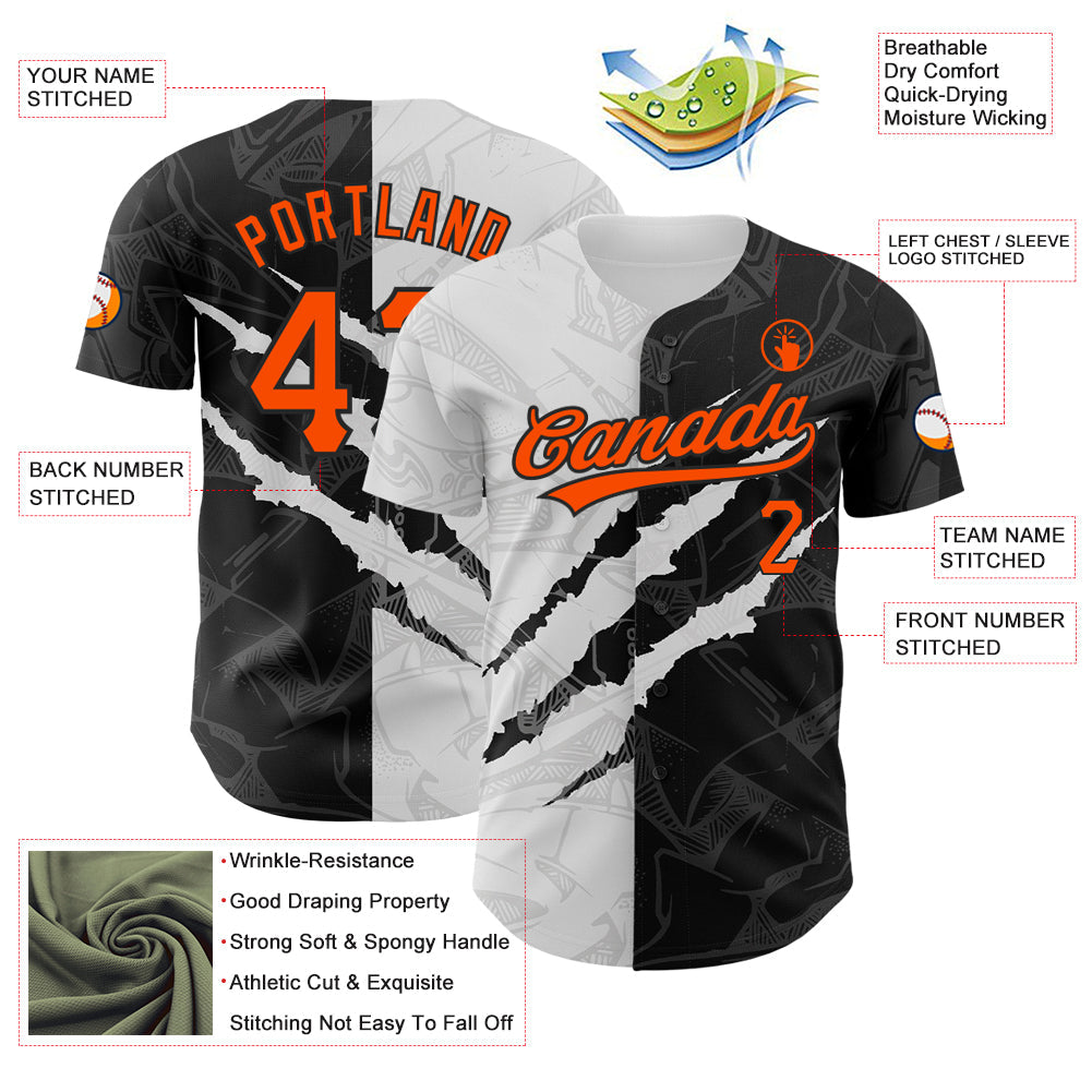 Custom Graffiti Pattern Orange-Black 3D Scratch Authentic Baseball Jersey - Sky-Custom