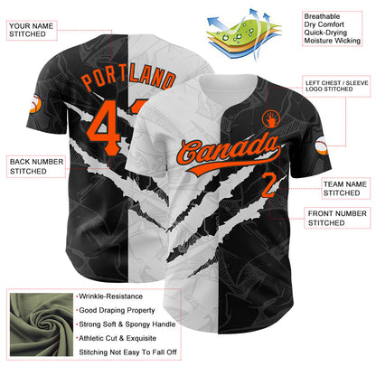 Custom Graffiti Pattern Orange-Black 3D Scratch Authentic Baseball Jersey - Sky-Custom