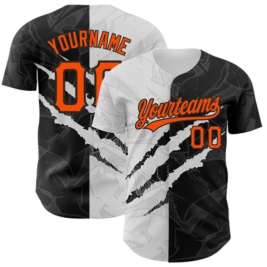 Custom Graffiti Pattern Orange-Black 3D Scratch Authentic Baseball Jersey - Sky-Custom