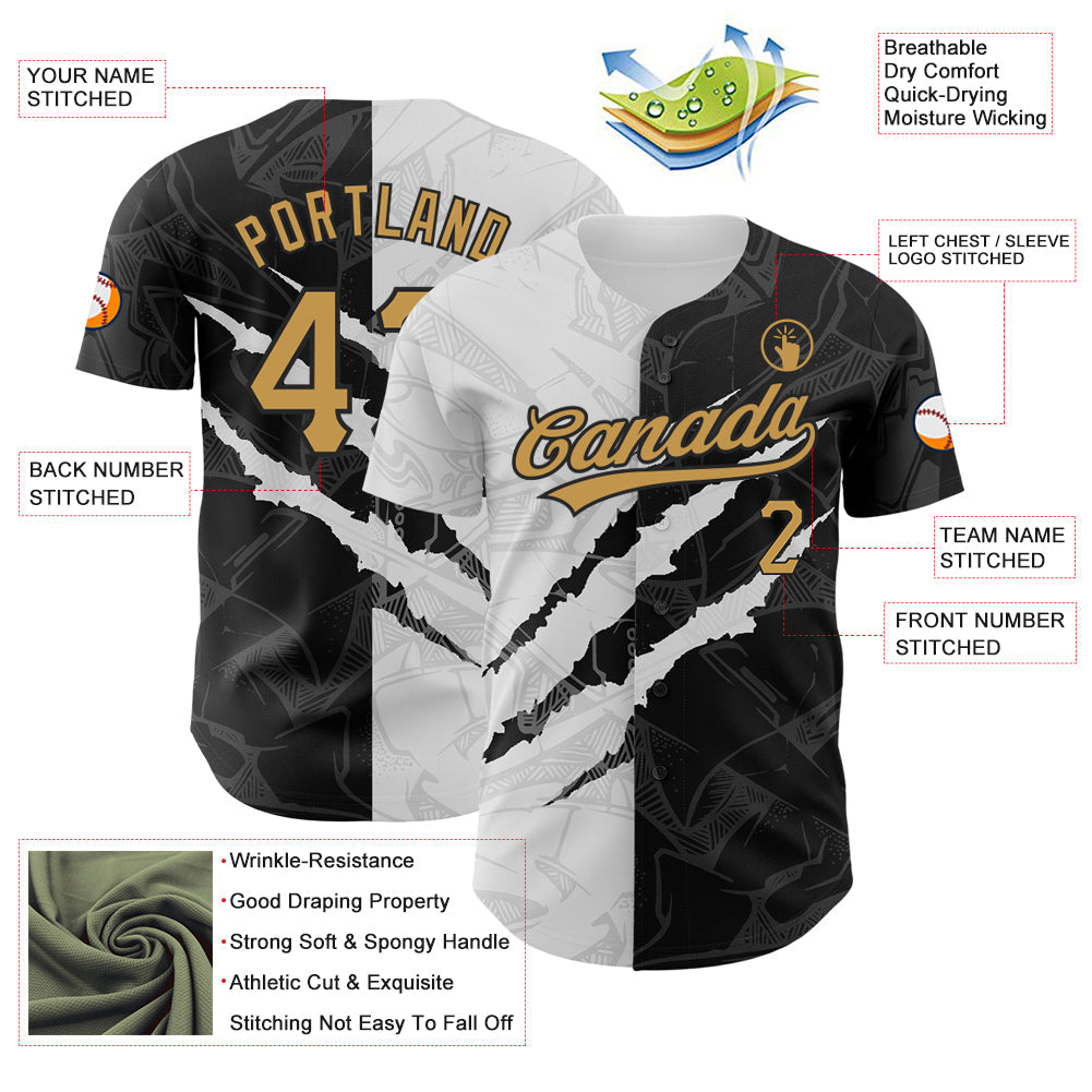 Custom Graffiti Pattern Old Gold-Black 3D Scratch Authentic Baseball Jersey - Sky-Custom