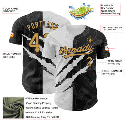 Custom Graffiti Pattern Old Gold-Black 3D Scratch Authentic Baseball Jersey - Sky-Custom
