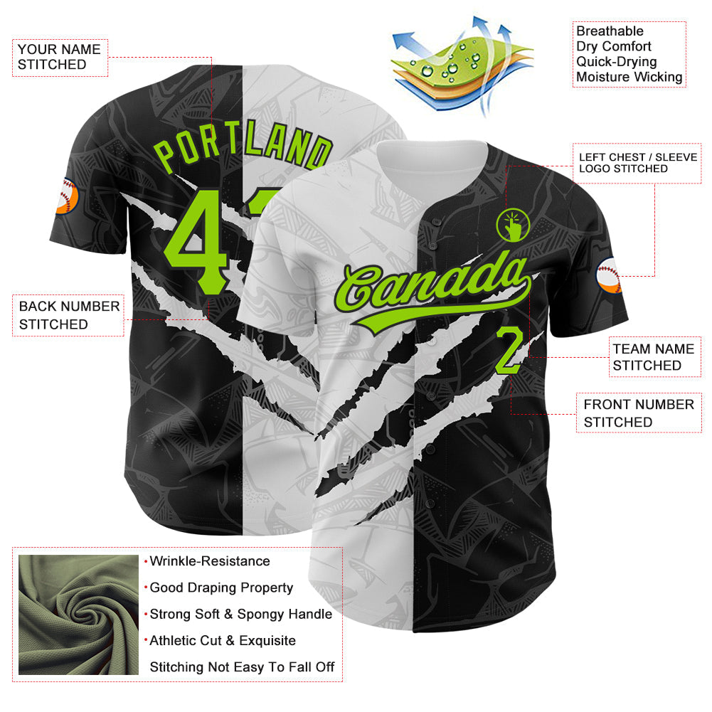 Custom Graffiti Pattern Neon Green-Black 3D Scratch Authentic Baseball Jersey - Sky-Custom