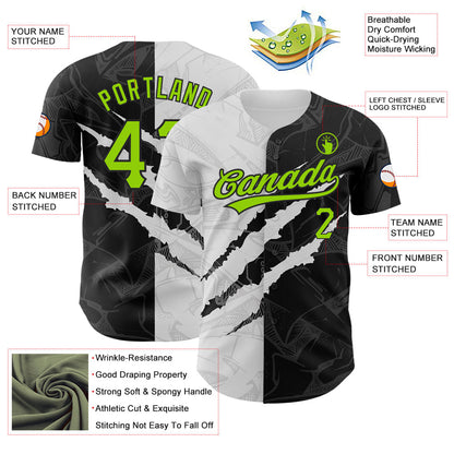 Custom Graffiti Pattern Neon Green-Black 3D Scratch Authentic Baseball Jersey - Sky-Custom