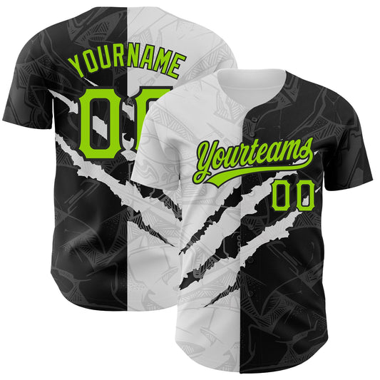Custom Graffiti Pattern Neon Green-Black 3D Scratch Authentic Baseball Jersey - Sky-Custom