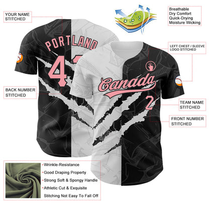 Custom Graffiti Pattern Medium Pink-Black 3D Scratch Authentic Baseball Jersey - Sky-Custom