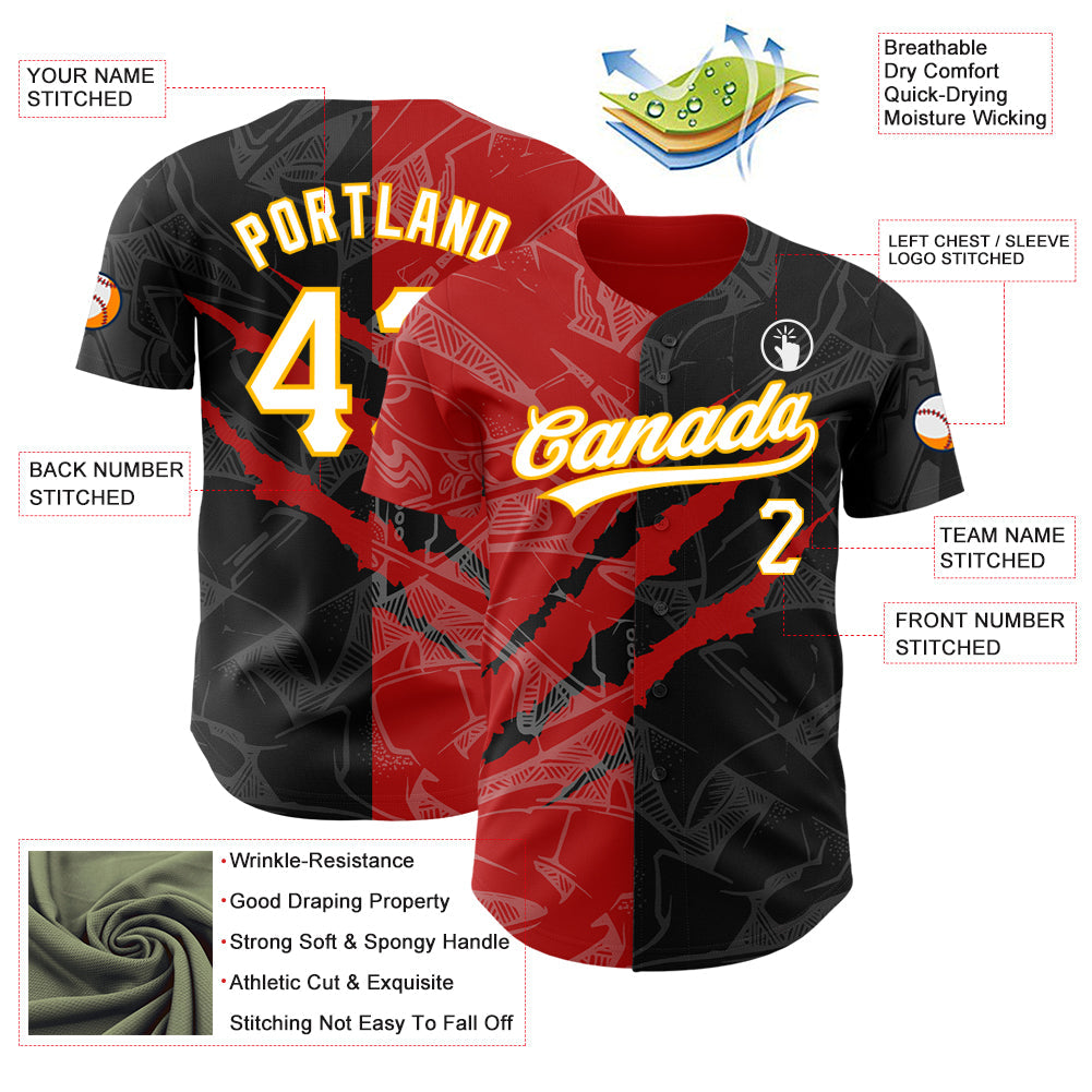 Custom Graffiti Pattern Black Red-Gold 3D Scratch Authentic Baseball Jersey - Sky-Custom