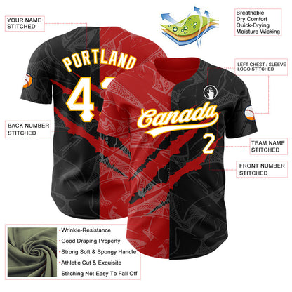 Custom Graffiti Pattern Black Red-Gold 3D Scratch Authentic Baseball Jersey - Sky-Custom