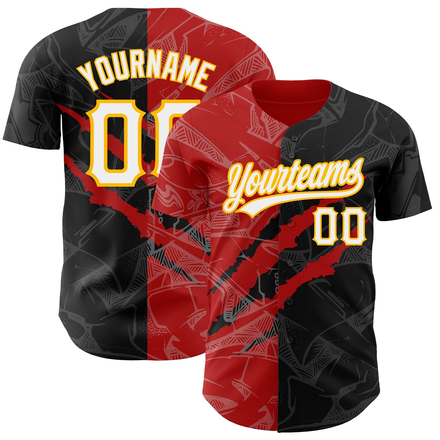 Custom Graffiti Pattern Black Red-Gold 3D Scratch Authentic Baseball Jersey - Sky-Custom