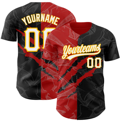 Custom Graffiti Pattern Black Red-Gold 3D Scratch Authentic Baseball Jersey - Sky-Custom