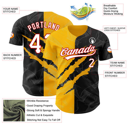 Custom Graffiti Pattern Black Gold-Red 3D Scratch Authentic Baseball Jersey - Sky-Custom