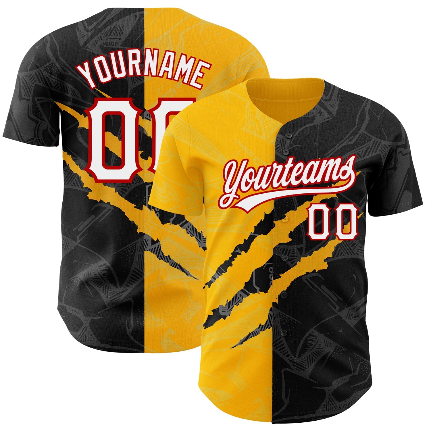 Custom Graffiti Pattern Black Gold-Red 3D Scratch Authentic Baseball Jersey - Sky-Custom