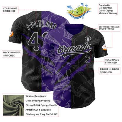 Custom Graffiti Pattern Black Purple-Gray 3D Scratch Authentic Baseball Jersey - Sky-Custom