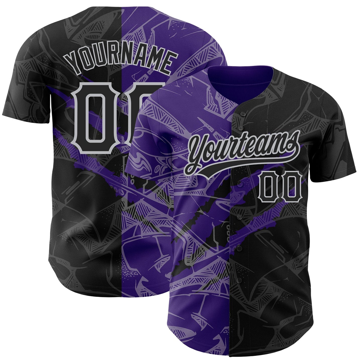 Custom Graffiti Pattern Black Purple-Gray 3D Scratch Authentic Baseball Jersey - Sky-Custom