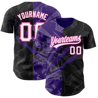 Custom Graffiti Pattern Black Purple-Pink 3D Scratch Authentic Baseball Jersey - Sky-Custom