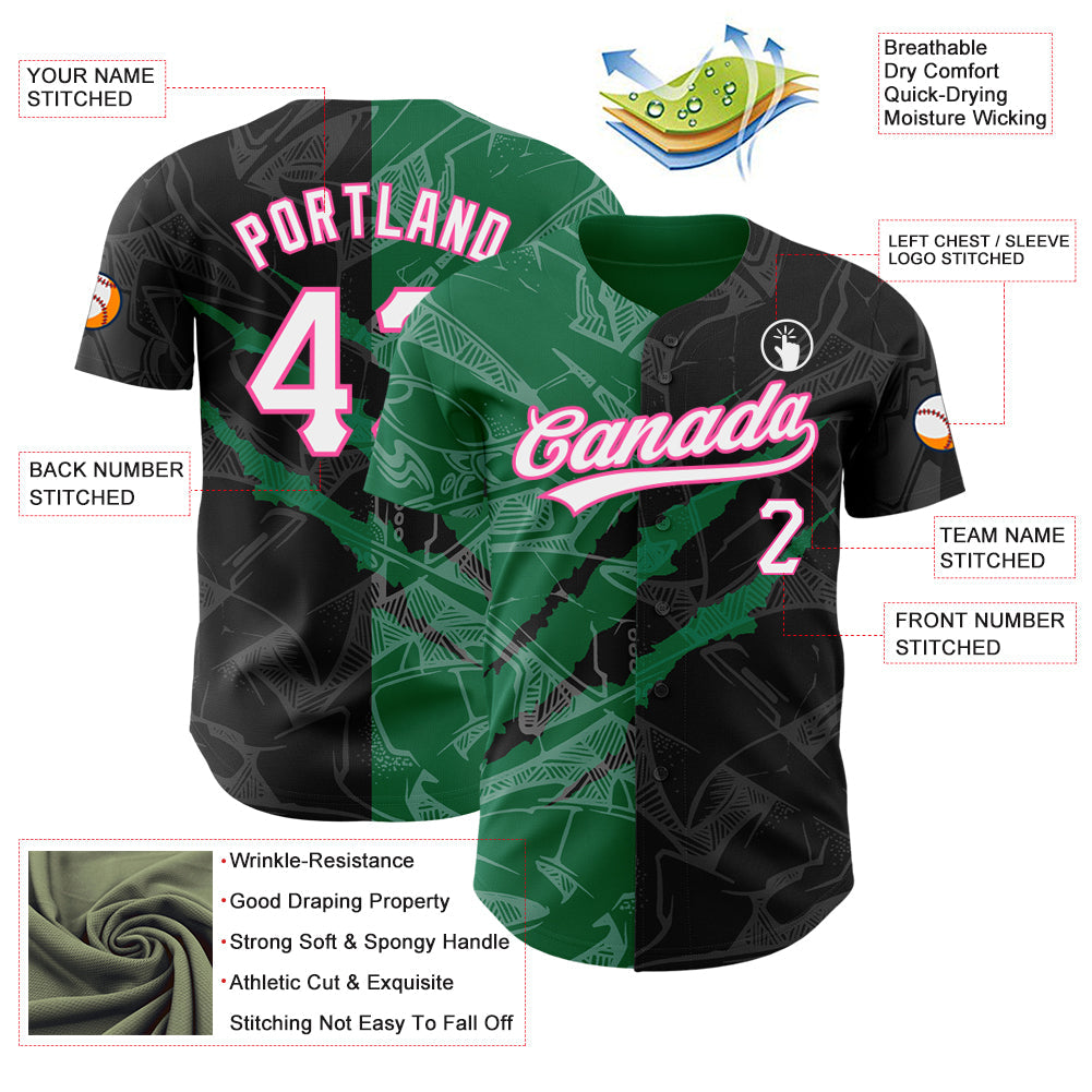 Custom Graffiti Pattern Black Kelly Green-Pink 3D Scratch Authentic Baseball Jersey - Sky-Custom
