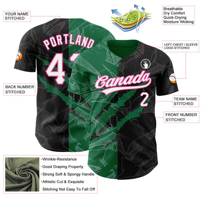 Custom Graffiti Pattern Black Kelly Green-Pink 3D Scratch Authentic Baseball Jersey - Sky-Custom