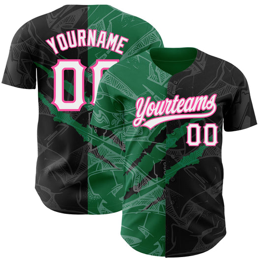 Custom Graffiti Pattern Black Kelly Green-Pink 3D Scratch Authentic Baseball Jersey - Sky-Custom