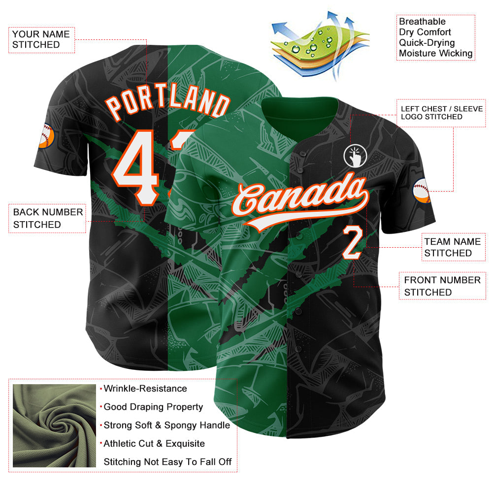 Custom Graffiti Pattern Black Kelly Green-Orange 3D Scratch Authentic Baseball Jersey - Sky-Custom