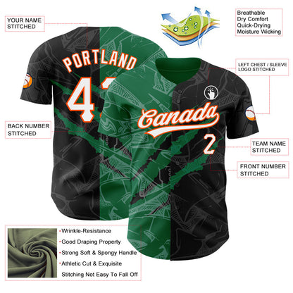Custom Graffiti Pattern Black Kelly Green-Orange 3D Scratch Authentic Baseball Jersey - Sky-Custom