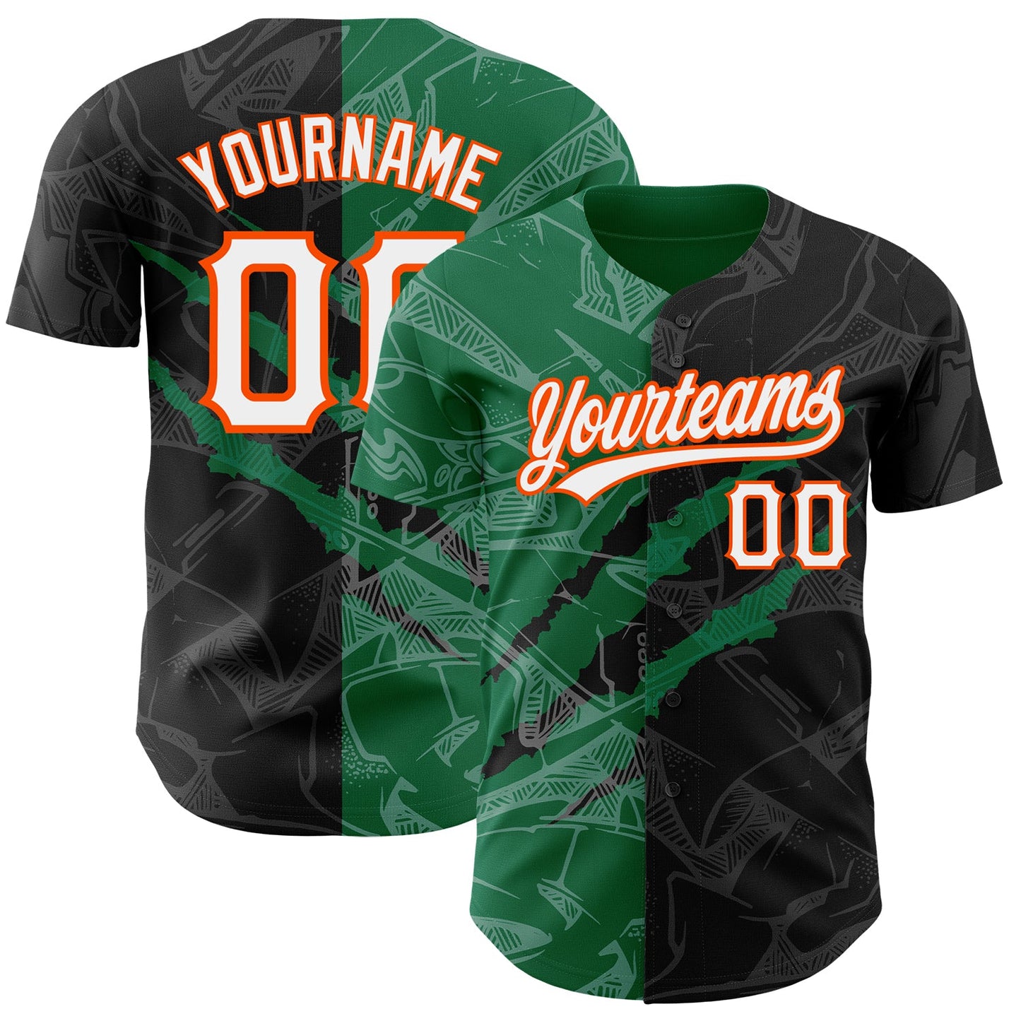 Custom Graffiti Pattern Black Kelly Green-Orange 3D Scratch Authentic Baseball Jersey - Sky-Custom