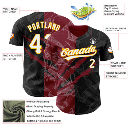 Custom Graffiti Pattern Black Crimson-Gold 3D Scratch Authentic Baseball Jersey - Sky-Custom
