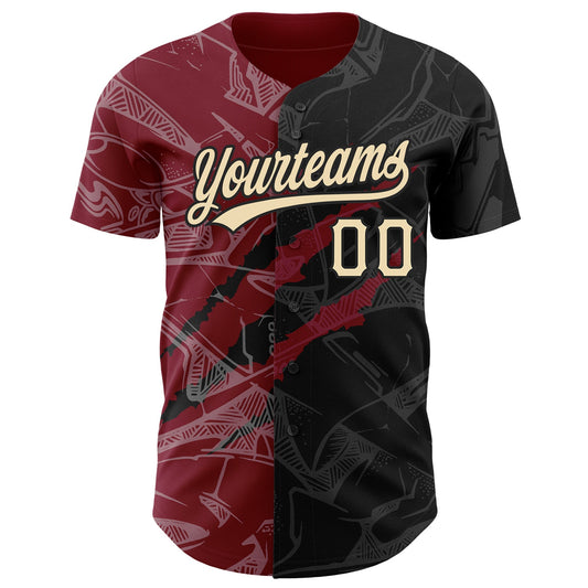 Custom Graffiti Pattern City Cream Black-Crimson 3D Scratch Authentic Baseball Jersey - Sky-Custom