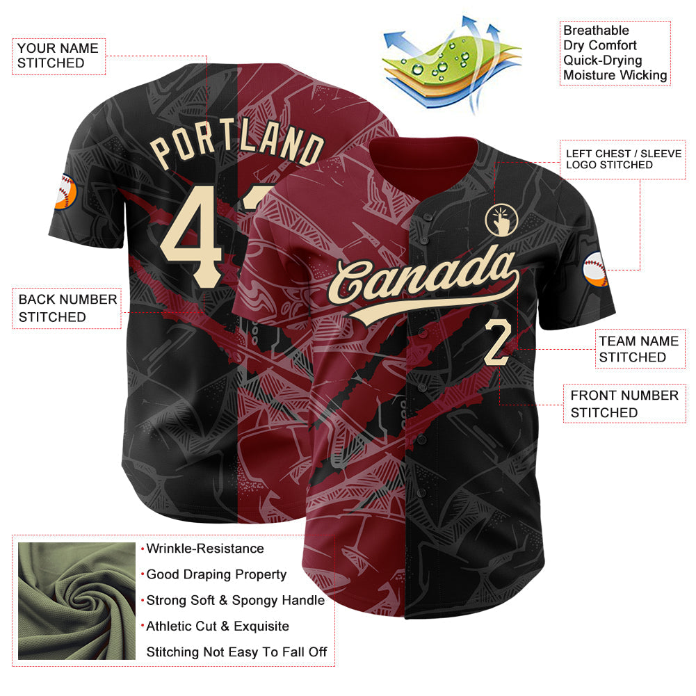 Custom Graffiti Pattern City Cream Black-Crimson 3D Scratch Authentic Baseball Jersey - Sky-Custom