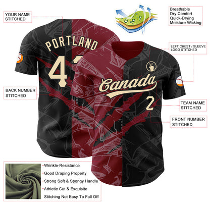 Custom Graffiti Pattern City Cream Black-Crimson 3D Scratch Authentic Baseball Jersey - Sky-Custom