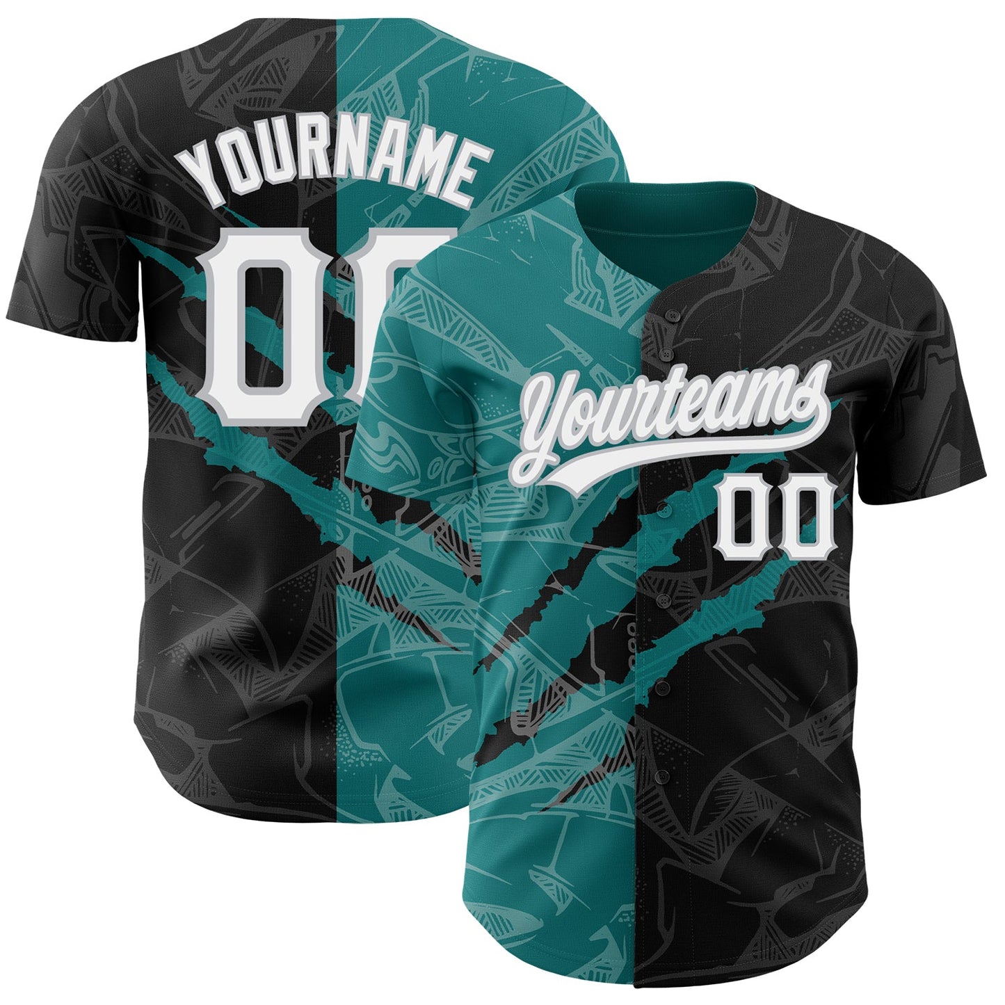 Custom Graffiti Pattern Black Teal-Gray 3D Scratch Authentic Baseball Jersey - Sky-Custom