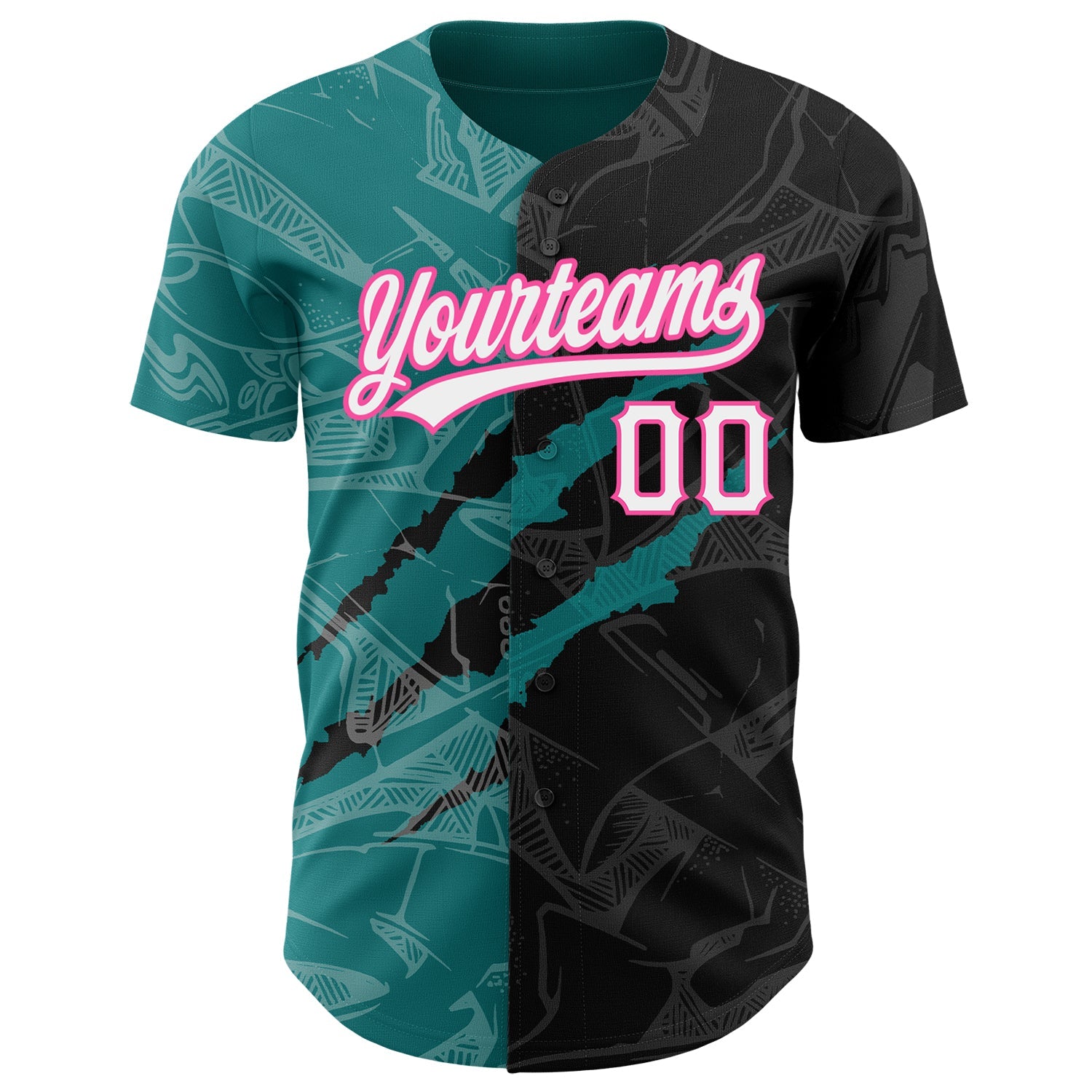 Custom Graffiti Pattern Black Teal-Pink 3D Scratch Authentic Baseball Jersey - Sky-Custom