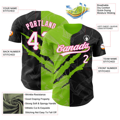 Custom Graffiti Pattern Black Neon Green-Pink 3D Scratch Authentic Baseball Jersey - Sky-Custom