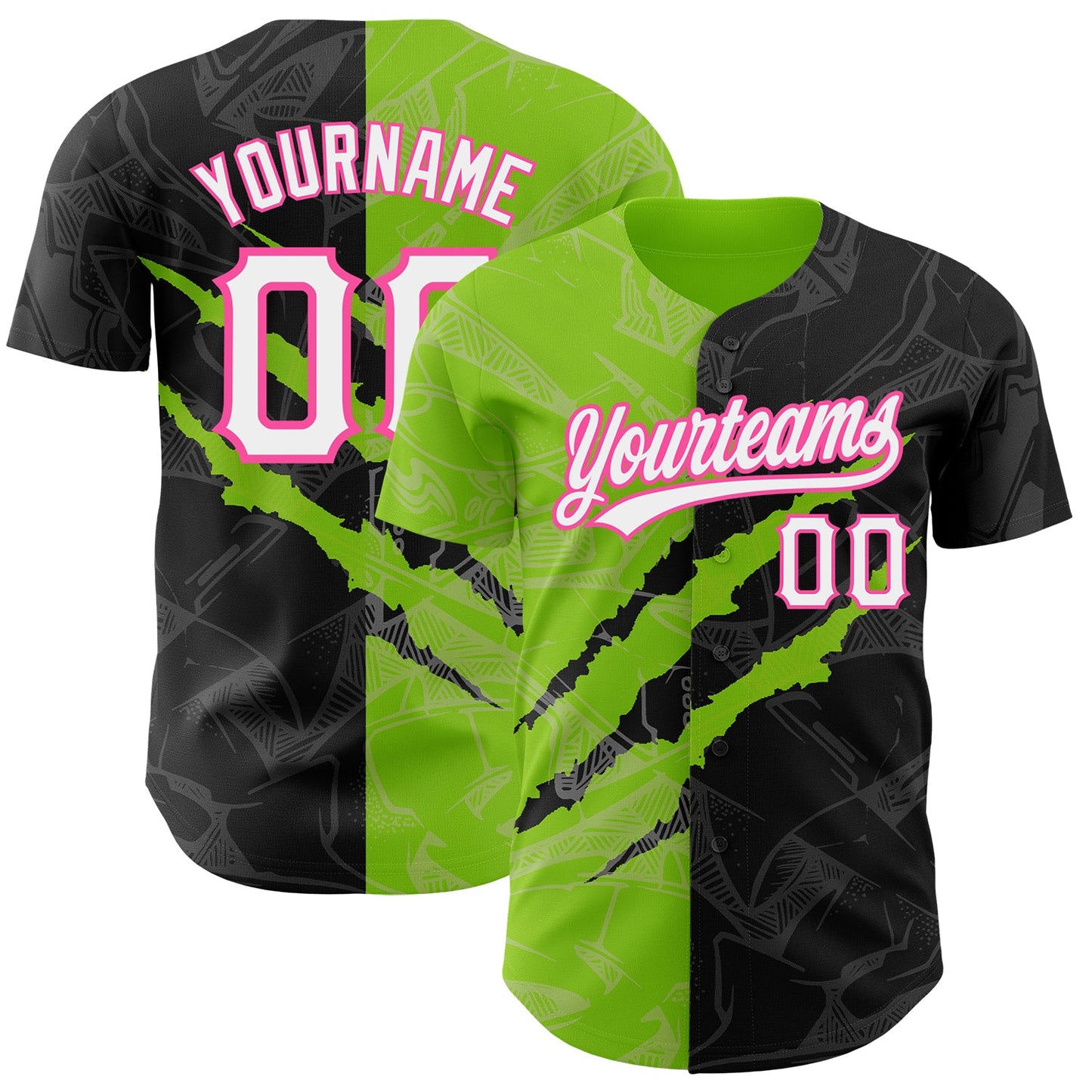 Custom Graffiti Pattern Black Neon Green-Pink 3D Scratch Authentic Baseball Jersey - Sky-Custom