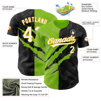 Custom Graffiti Pattern Black Neon Green-Gold 3D Scratch Authentic Baseball Jersey - Sky-Custom