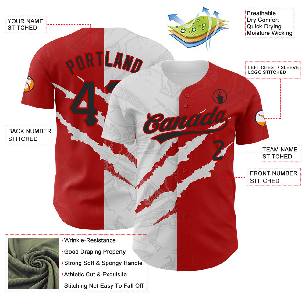 Custom Graffiti Pattern Black-Red 3D Scratch Authentic Baseball Jersey - Sky-Custom