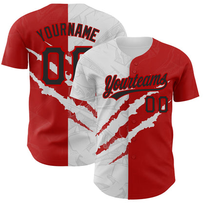 Custom Graffiti Pattern Black-Red 3D Scratch Authentic Baseball Jersey - Sky-Custom