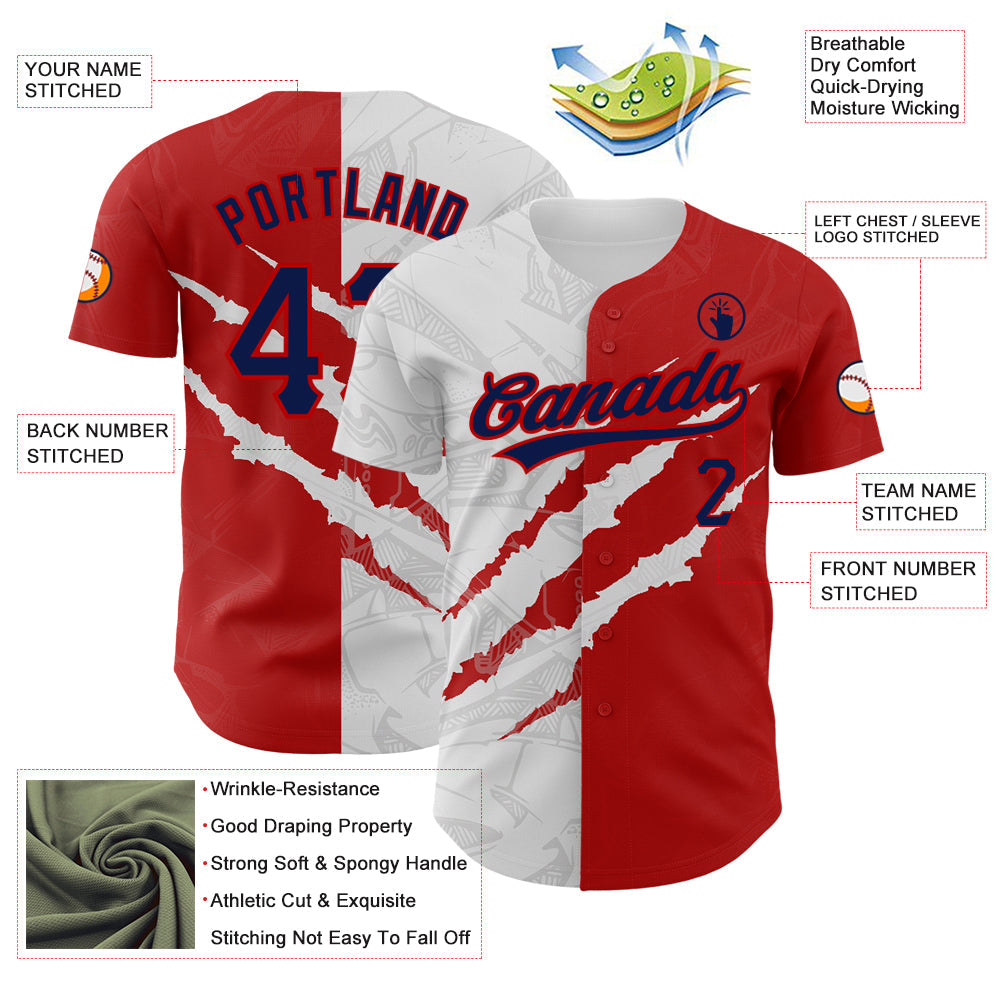 Custom Graffiti Pattern Navy-Red 3D Scratch Authentic Baseball Jersey - Sky-Custom
