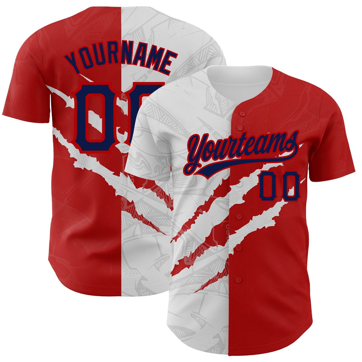 Custom Graffiti Pattern Navy-Red 3D Scratch Authentic Baseball Jersey - Sky-Custom