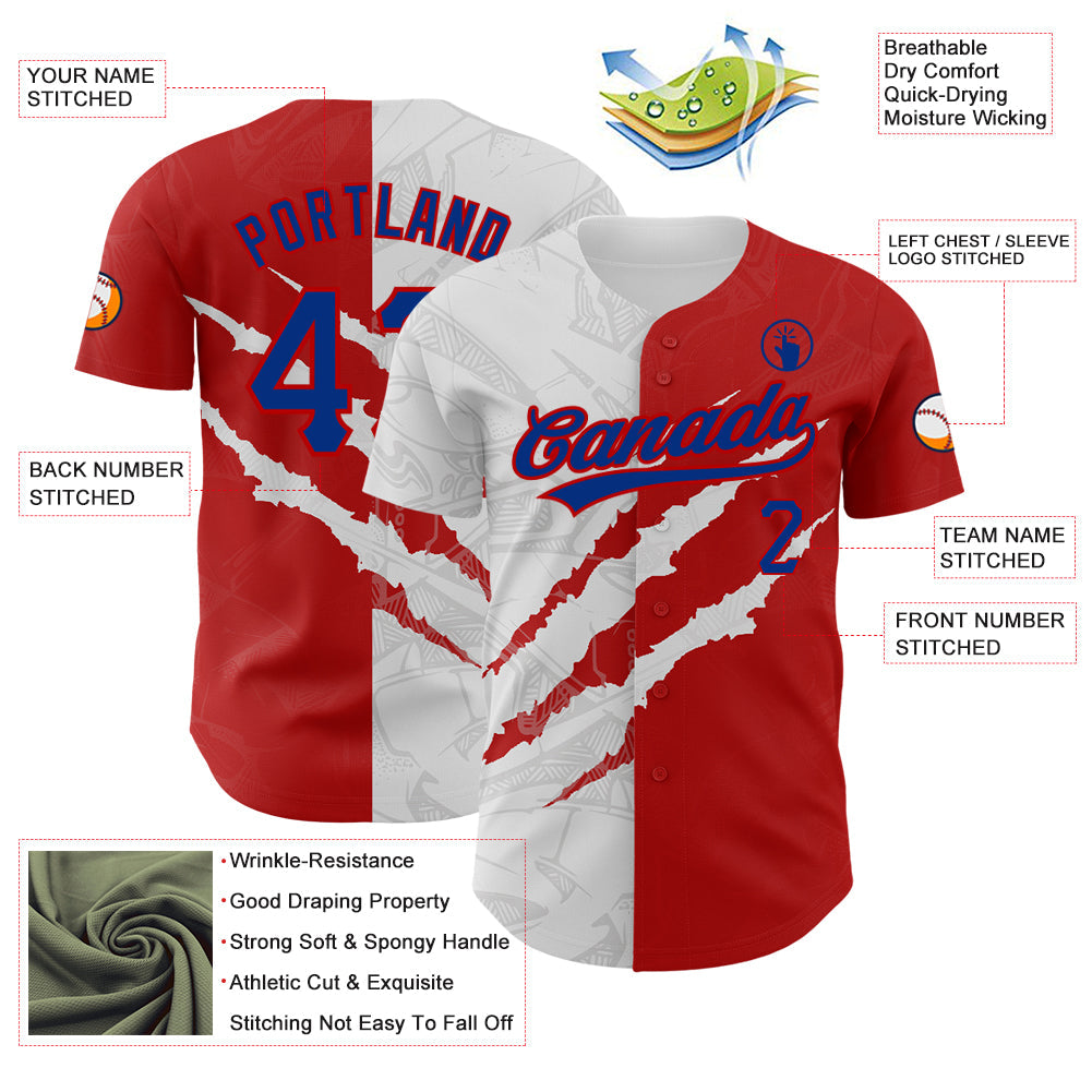 Custom Graffiti Pattern Royal-Red 3D Scratch Authentic Baseball Jersey - Sky-Custom
