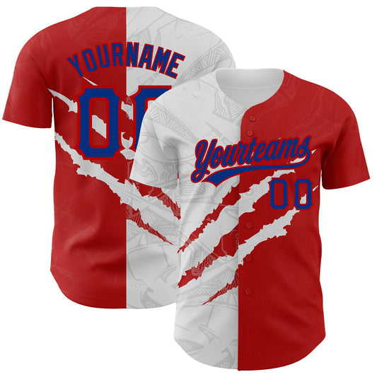 Custom Graffiti Pattern Royal-Red 3D Scratch Authentic Baseball Jersey - Sky-Custom