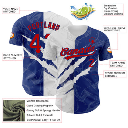Custom Graffiti Pattern Red-Royal 3D Scratch Authentic Baseball Jersey - Sky-Custom