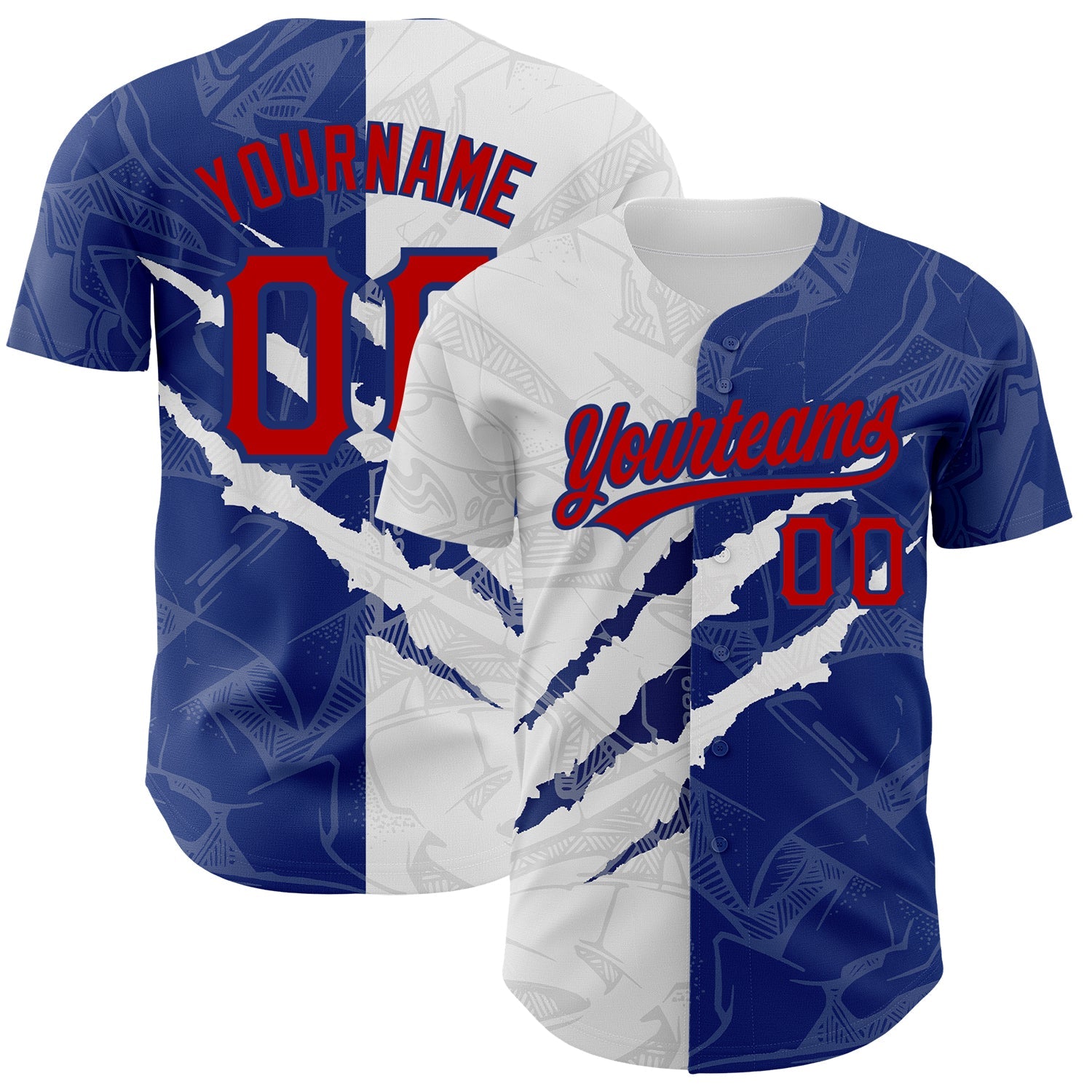Custom Graffiti Pattern Red-Royal 3D Scratch Authentic Baseball Jersey - Sky-Custom