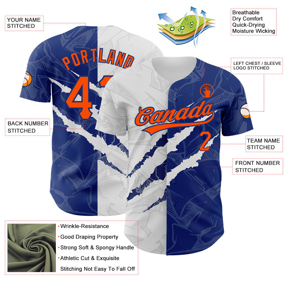 Custom Graffiti Pattern Orange-Royal 3D Scratch Authentic Baseball Jersey - Sky-Custom
